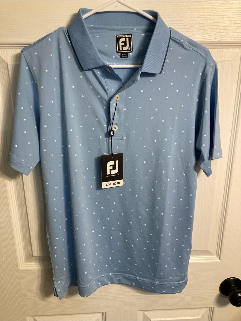 FootJoy Light Blue Polo with White Micro Triangle Print